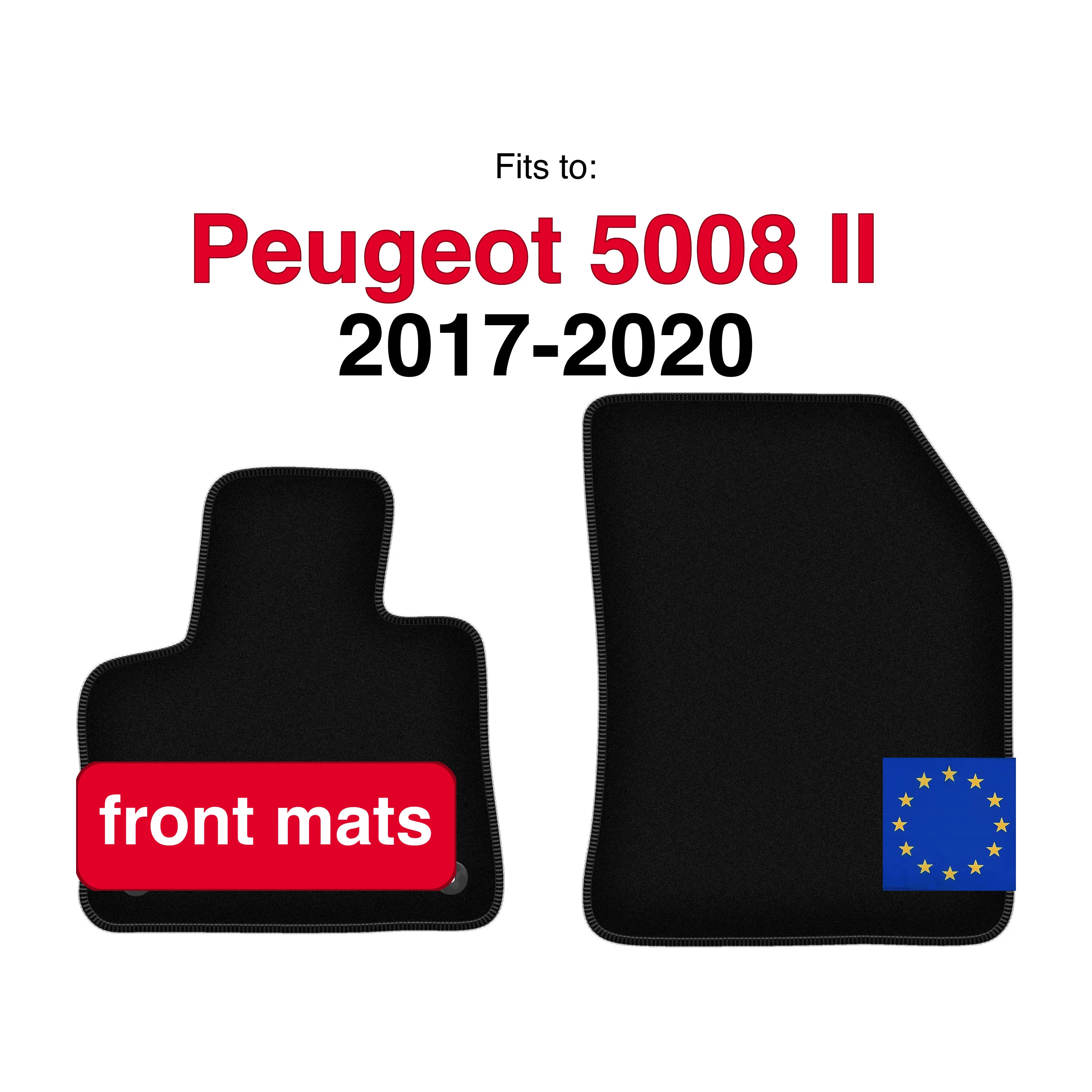 Velours vloermatten voor Peugeot 5008 II crossover 7os (2017-2020) - Zwart (2 stuks) set vloermatten voorin auto