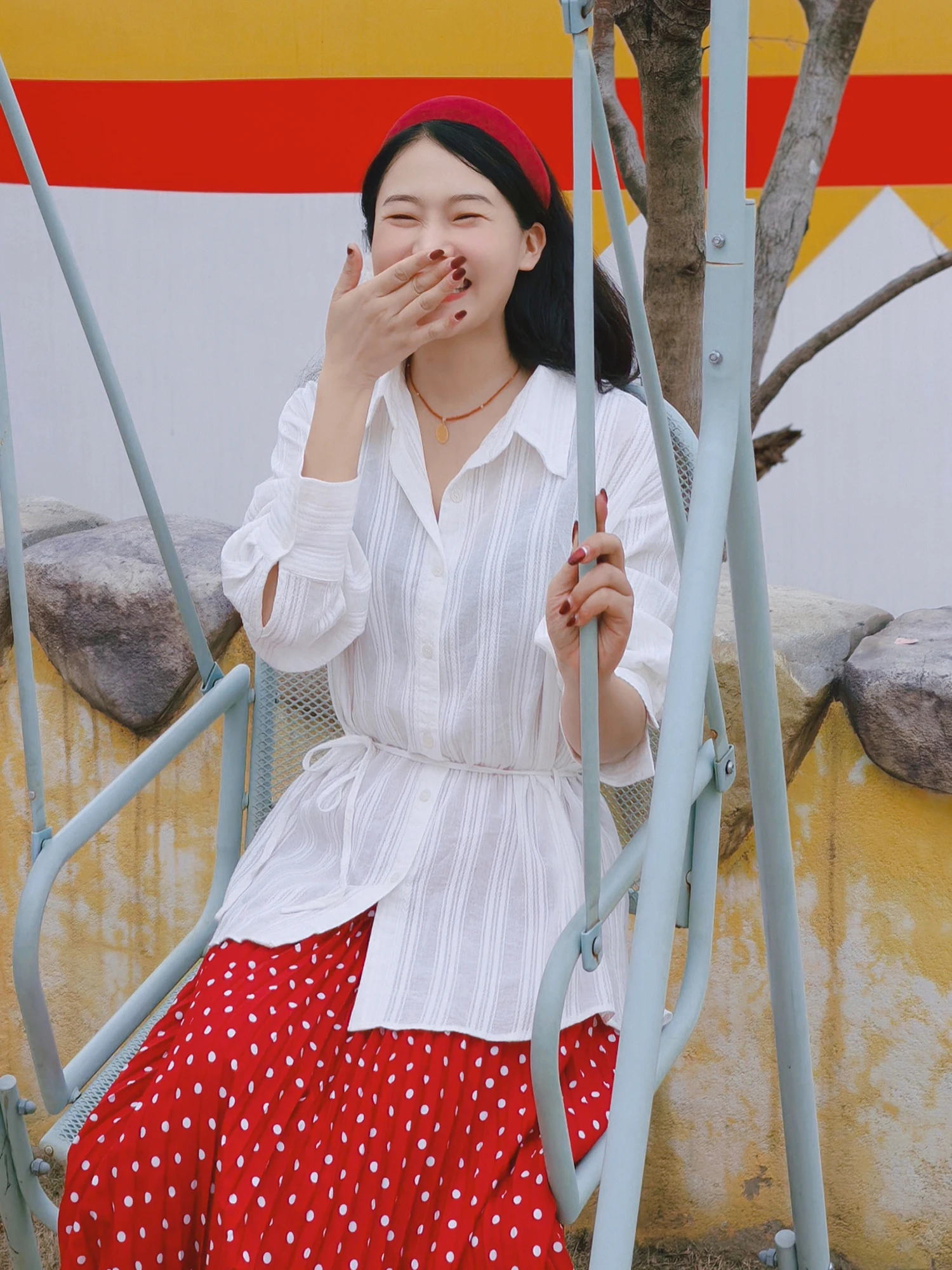 

Women's Cotton 00% Stripe irt Waist Cinched Embroidered Belted Texture Vertical Stripe irt Commute Sle Loose Fit Long ...