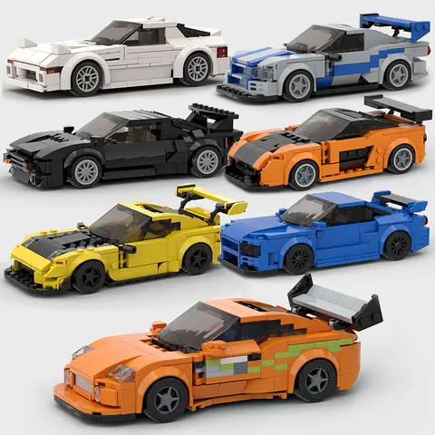 MOC F1 City Speed Sports Racing Car Building Blocks Brick R34 RX-7 Vehicle Supercar Fast & Furious MK4 Supra Kids Toys
