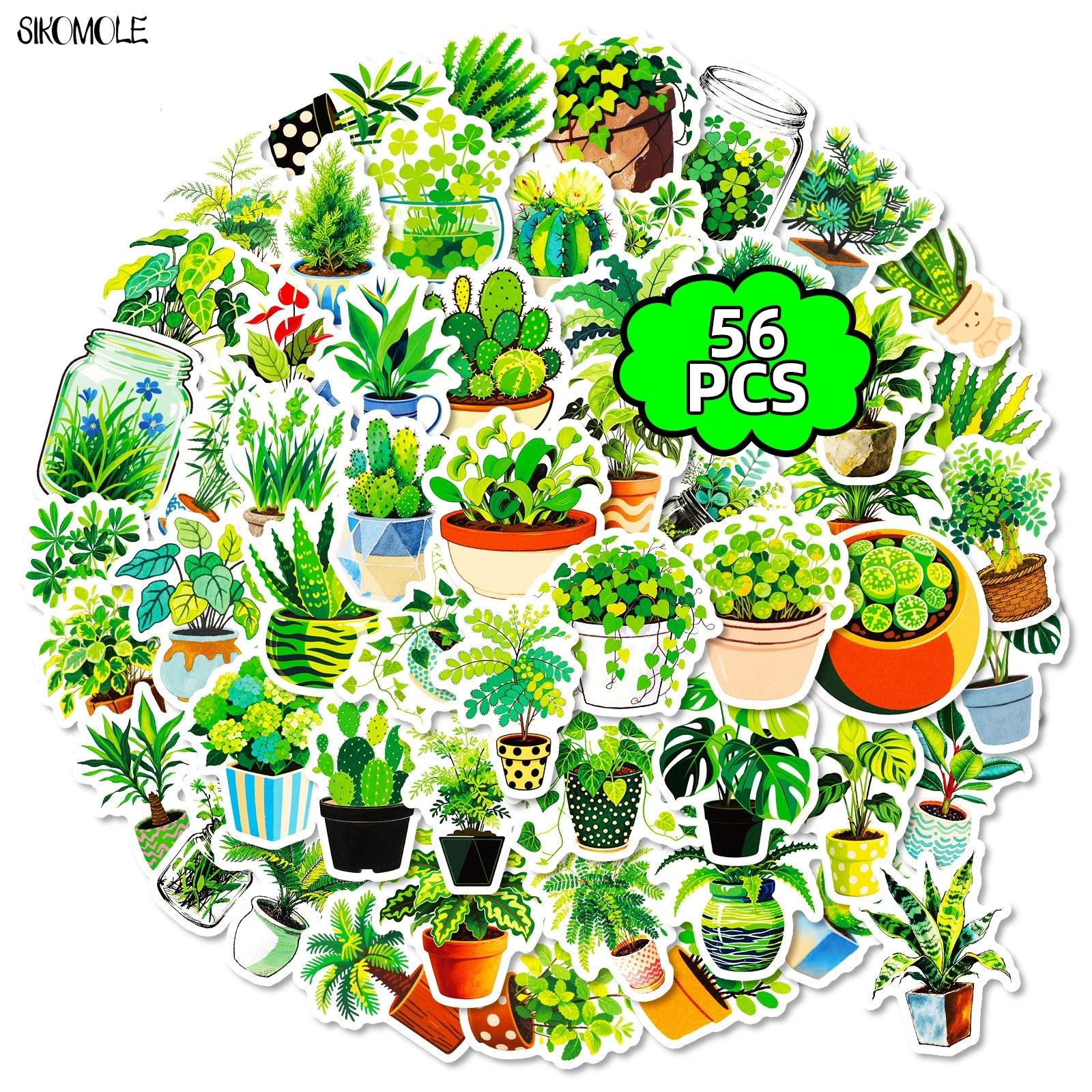 10/30/56PCS Green Plant Cartoon Stickers Aesthetic Cactus Orchid Decal DIY Laptop Guitar Skateboard Waterproof Graffiti Sticker