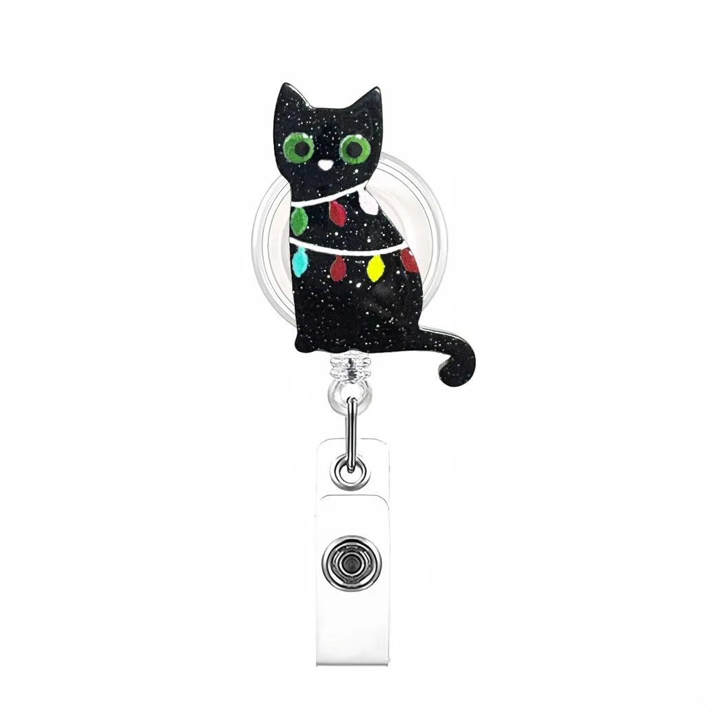 Retractable Badge Reel Holder Christmas Themed Cute Cartoon Glitter ID Badge Holder With 360 Degree Rotatable Alligator Clip