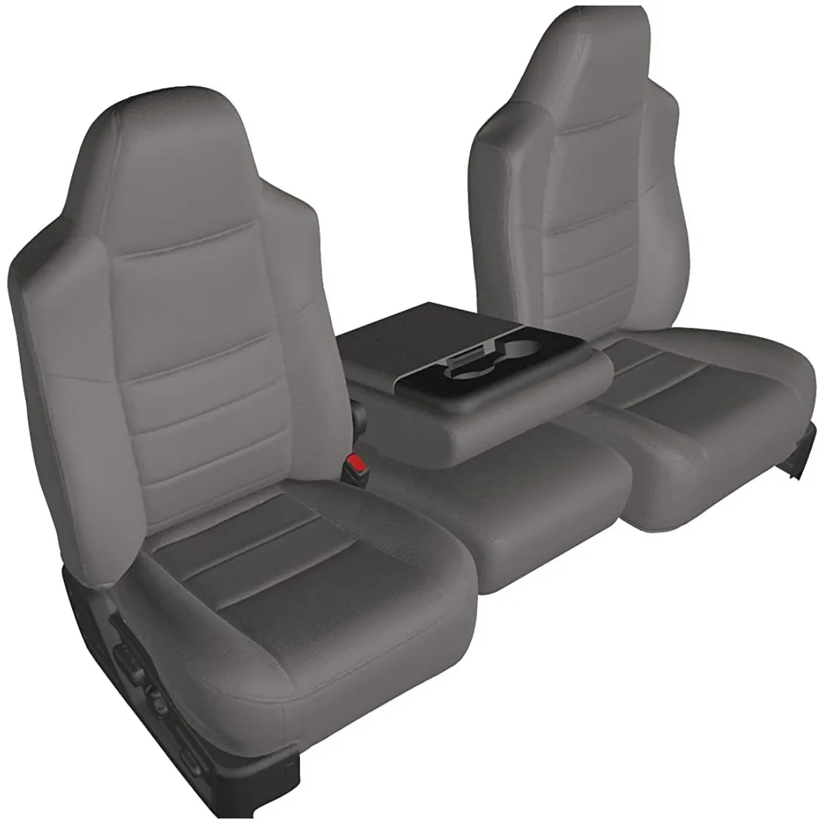 

F238-C8 Front 40/20/40 Split Bench Seat Covers for 1999-2007 Ford F250-F550, Gray Endura Fabric, Pointed Headrests, Console Open