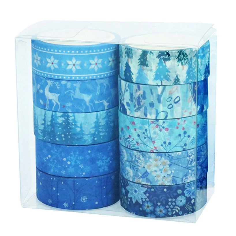 Ensemble de rubans adhésifs décoratifs Washi pour scrapbooking, fournitures de journal, ruban de masquage fleur, papeterie mignonne, hiver, 10 pièces