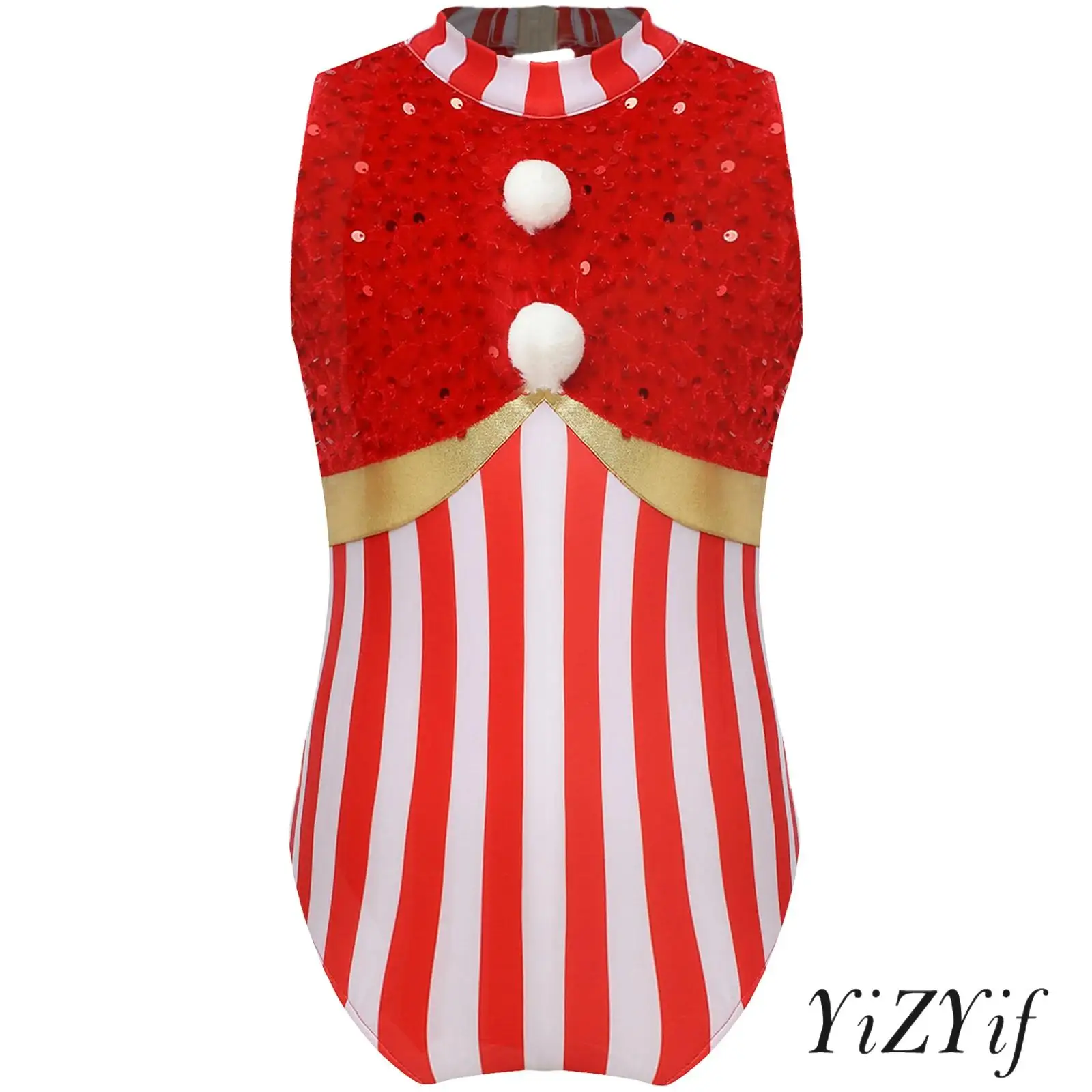 

Girls Christmas Striped Candy Cane Bodysuit Xmas Party Ballet Dance Gymnastics Leotard Sequins Figure Skating Unitard Jumpsuit