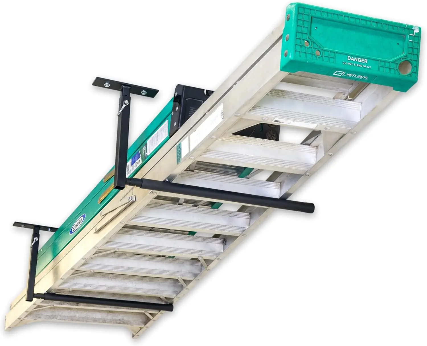 

StoreYourBoard Adjustable Ladder Ceiling Rack, Garage Storage Mount, Folding Ladders, Extension Ladders, Overhead Hanger