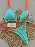 Microbikini 2026, traje de baño para mujer, traje de baño Sexy de lujo, conjunto de Bikini brasileño con cuello Halter, Bikini verde con realce, ropa de playa con perlas para mujer