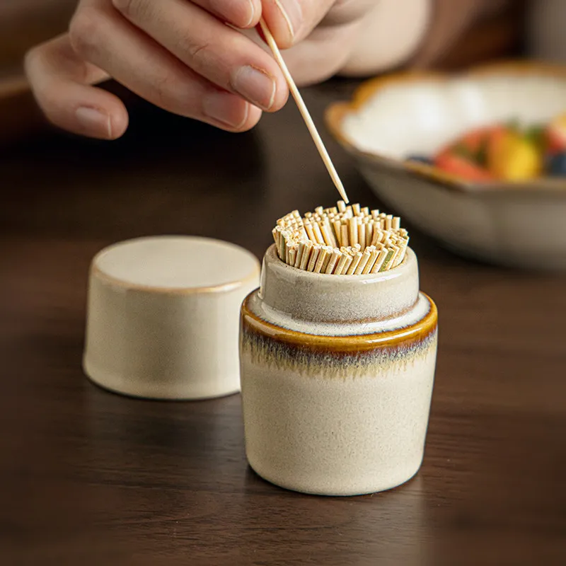 Vintage Ceramic Toothpick Holder High End Storage Jar For Toothpicks Cotton Swabs Dental Floss Home Tabletop Holiday Decor Gift