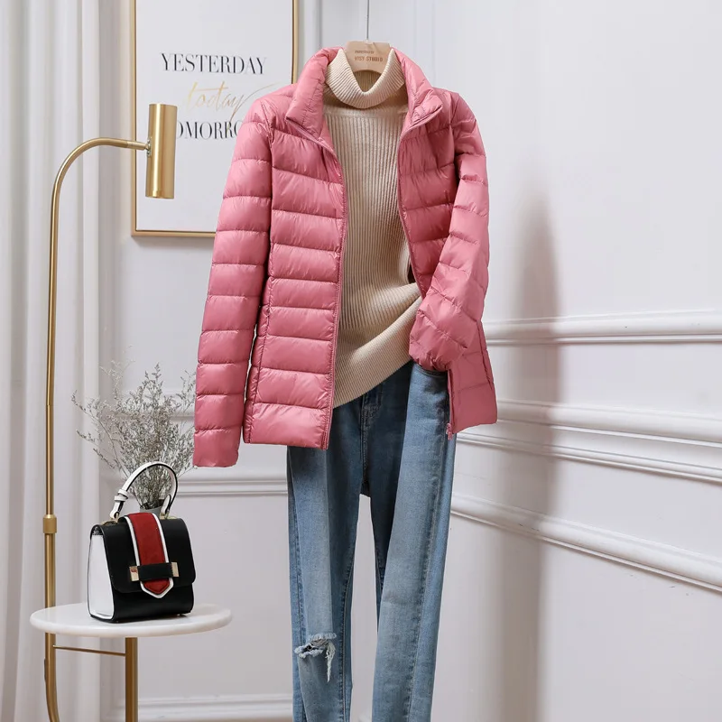 15 cores feminino fino ajuste curto portátil à prova de vento puffer jaqueta novas mulheres outono inverno embalável ultra leve para baixo casaco