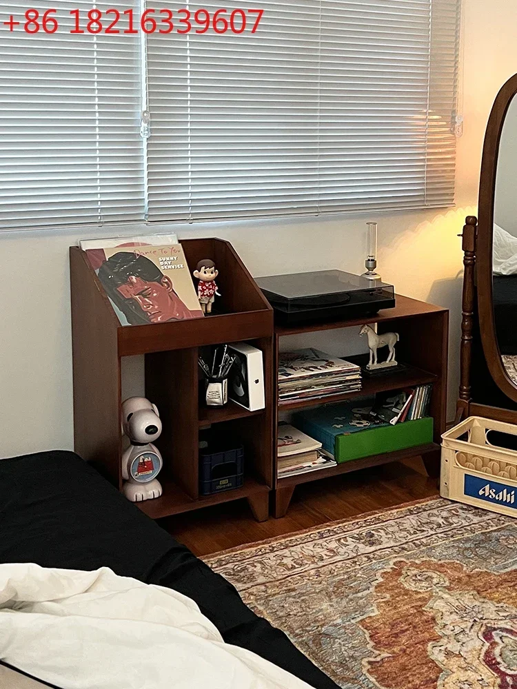 Solid wood bedside storage cabinet tenon and mortise retro record player shelf floor-to-ceiling small apartment bookcase
