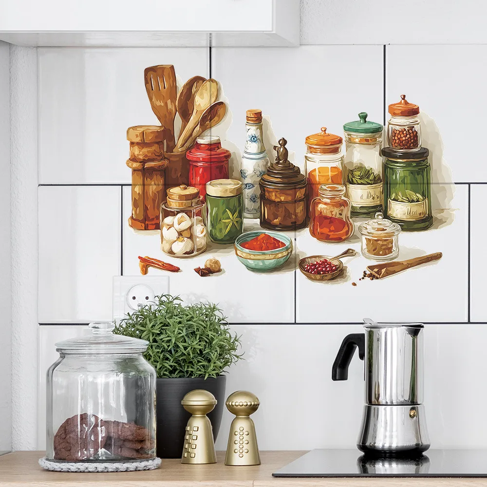 Simulated Food Ingredients and Seasonings Stickers, Suitable for Kitchen and Restaurant Decoration and Beautification Stickers