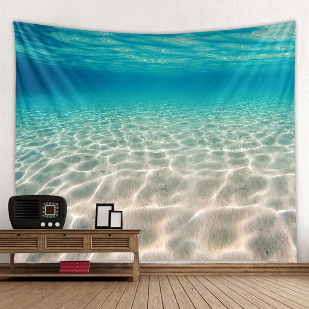 Sunshine Shining on The Seabed Tapestry, Ocean Wall Hanging, Dolphin and Starfish Background Cloth, Cartoon Home Decoration