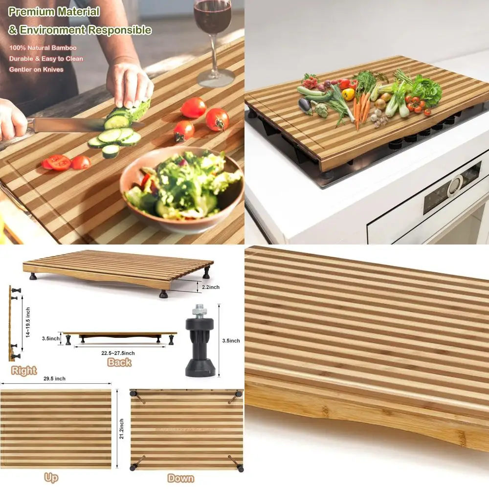 

Adjustable Leg Bamboo Cutting Board for Gas and Electric Stoves, Dual-Purpose Chopping Board, RV and Camping Countertop Cover