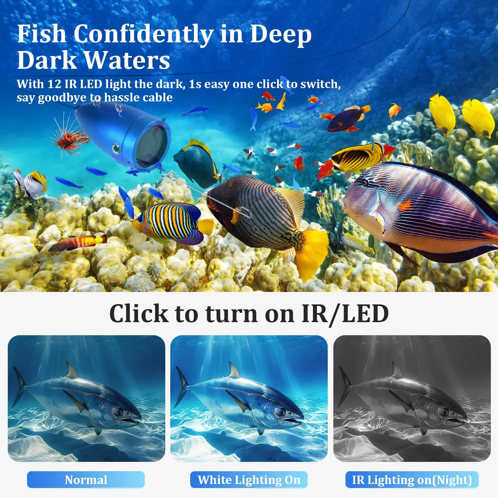 Underwater Fish Finder Fishing Camera 7 IPS Monitor, Infrared Night Vision 98ft Cable Waterproof Portable Fish Camera for Ice - Image 4