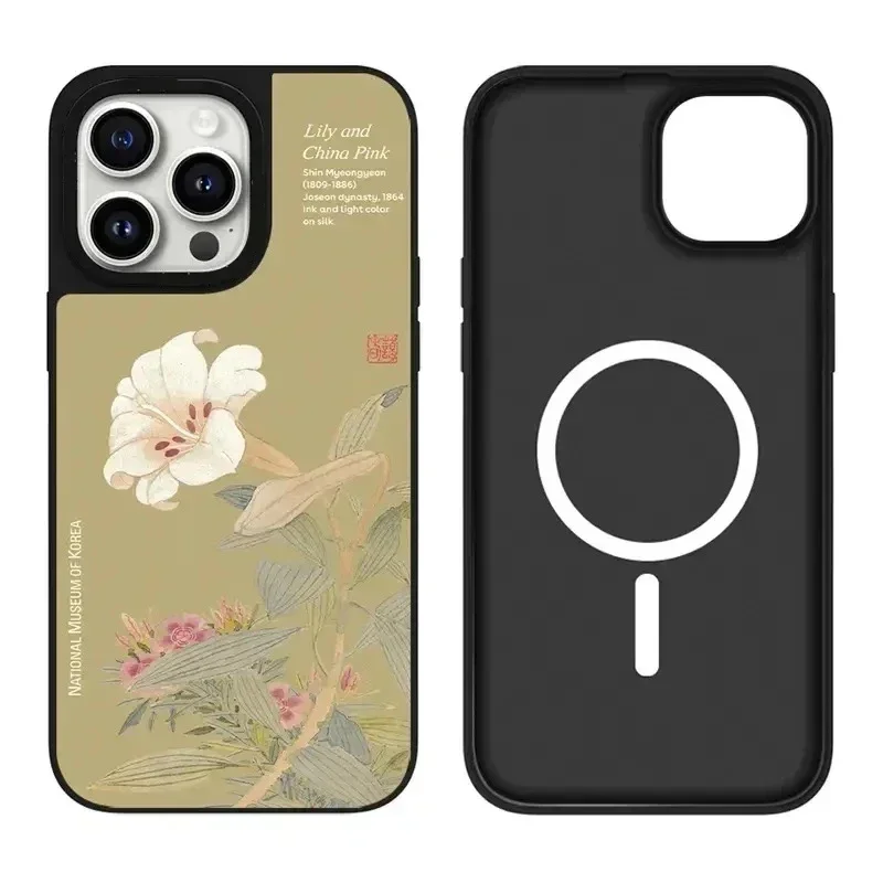 

Korean Museum Flower iPhone 11 12 13 14 15 Pro Max Mirror Surface MagSafe Case Cover Shell