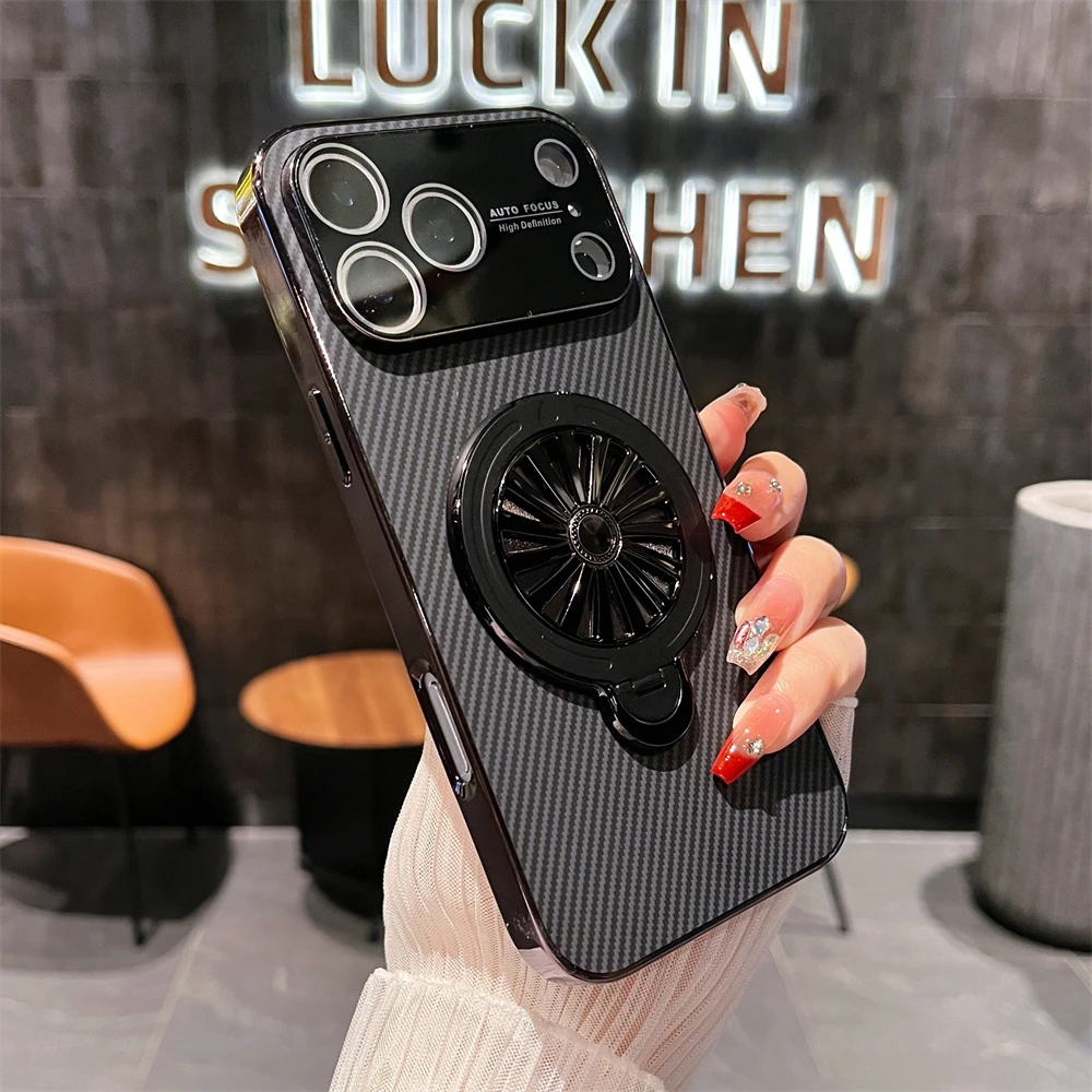 حافظة مغناطيسية بنمط ألياف الكربون لهاتف آيفون 17 16 15 14 13 12 Pro Max لهاتف Magsafe غطاء مقاوم للصدمات