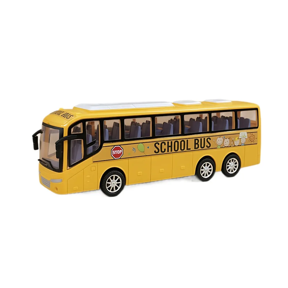 

12.5 Inch School Bus Model Car Toys 1/16 Scale Plastic Material Bus Model Car Toys Multi-color Pull Back Inertia City Bus Toy