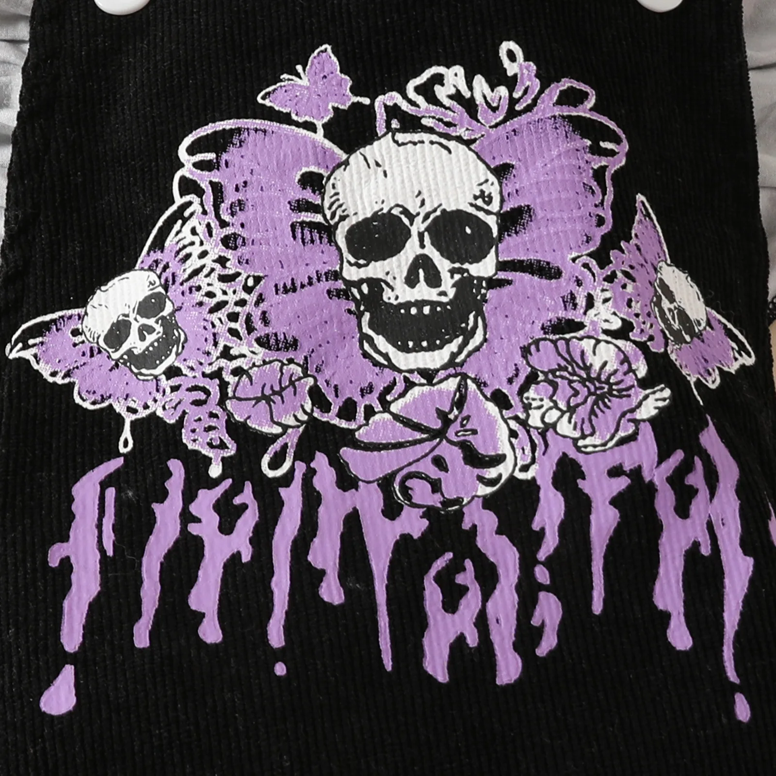 Newborn Baby Girl Halloween Ghost Cosplay Dance Outfit Flying Sleeve Ruffle One Piece Romper Skeleton Print Dress with Headband