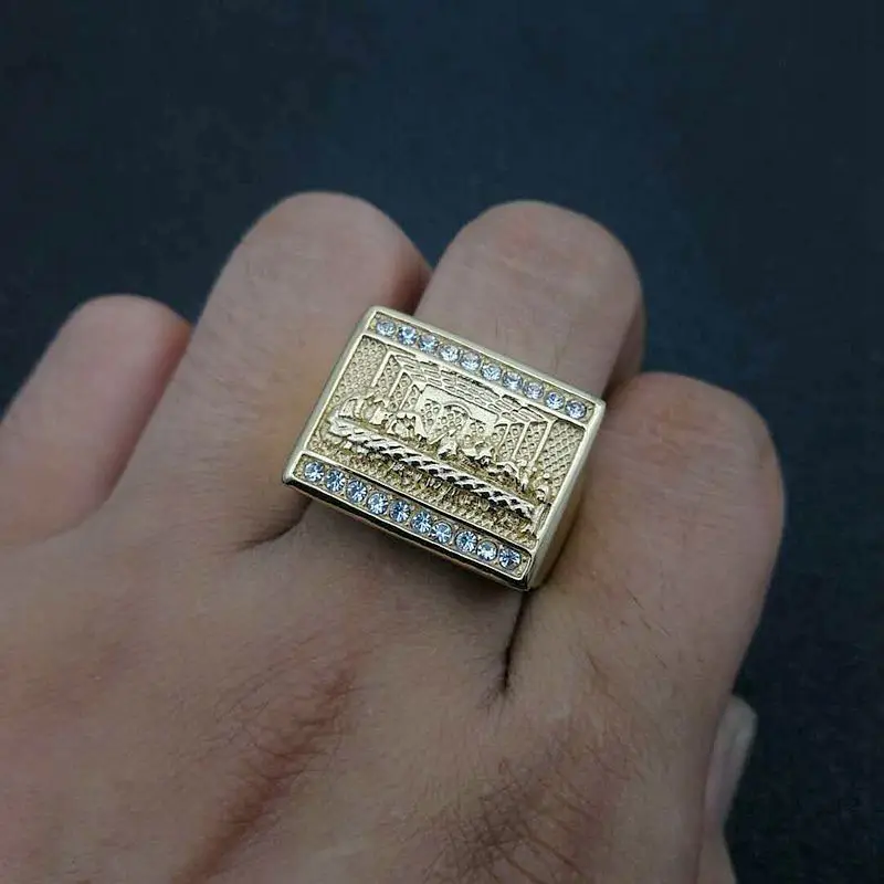 Men's Stainless Steel Gold-Plated Ring with World Famous Painting - Judas And the Thirteen Apostles - Fashion Accessory