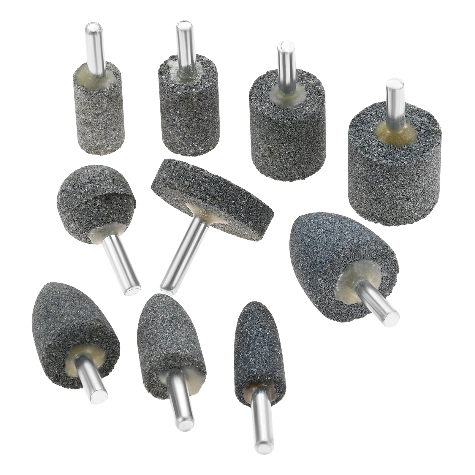 10Pcs/Set Various Shapes Abrasive Grinding Stone with 1/4inch Shank Polish Grind Tool For Rotary Tools Die Grinders Bench Drills