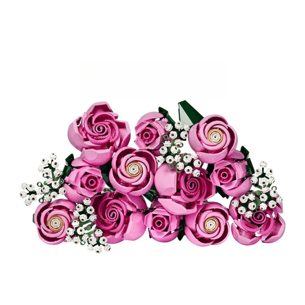 Pink Gradient Coloring Rose 10374 Building Blocks Sets Suitable for Valentines Gifts Compatible with Legoed Particles 789pcs