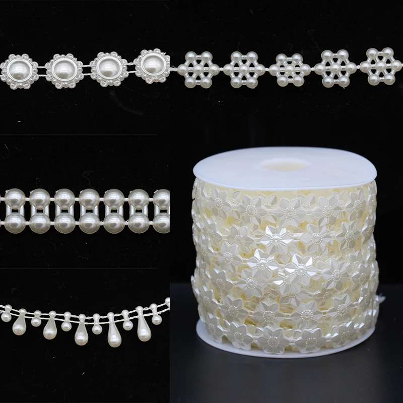 1/5meters Flatback Ivory Pearl beads chain trim Sewing Applique For Clothes sash headband DIY Craft Wedding Decora Multi-styles