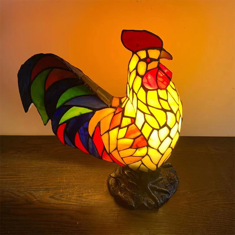 Night Rooster Desk Tabletop Ornament Decorative Night Lamp Glass Animal Creative Desk Lamp