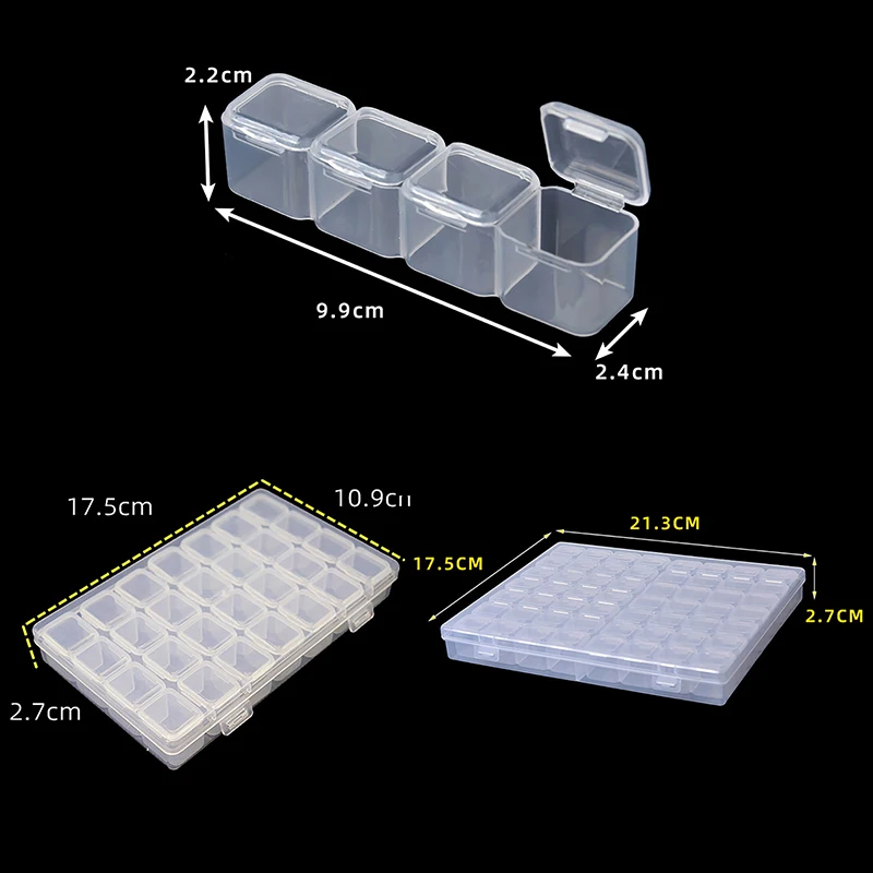 28/56 Cells Nail Art Storage Case 1*BOX Rhinestones Gems Clear Plastic Empty Container Profession Rhinestones Beads Organizer