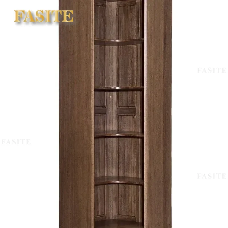 For North American Black Walnut Three Door Corner Bookcase Chinese All Solid Wood Glass Door Storage Cabinet Living Room