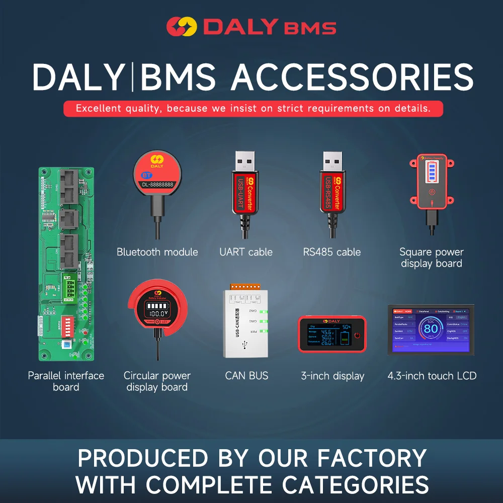 Daly Smart BMS Zubehör 4,3-Zoll Touchscreen LCD-Display WiFi-Modul USBUART-Kabel Lichtplatine Heizmodul RJ45 Tastenschalter
