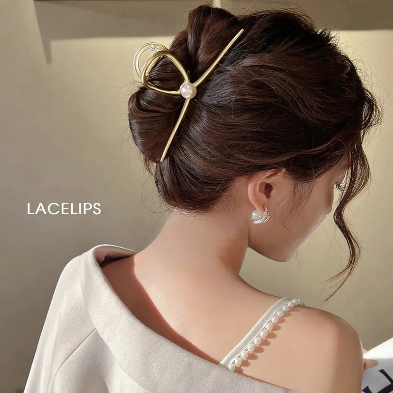 Lucky Chinese Style Faux Pearl Metal Hair Claw Clips Elegant Large Small Jaw Clips For Thick Medium Hair Daily Party Accessories