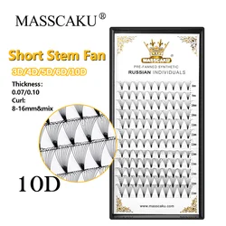 MASSCAKU 3d/4d/5d/6d/10d Premade Volume Fans Eyelashes Soft Short Stem Russian Heat Bonded False Eyelash Extensions