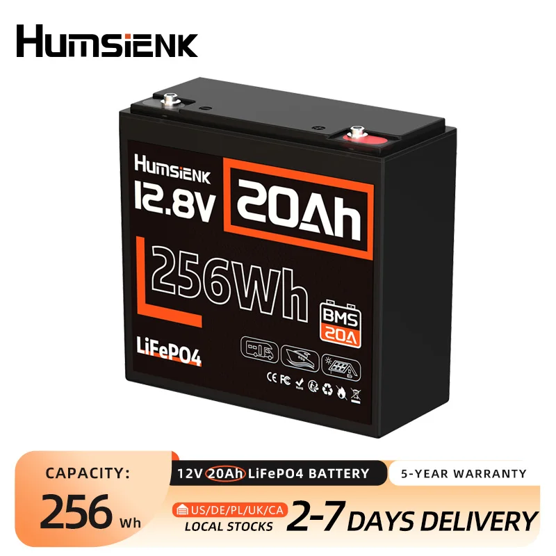 Humsienk LiFePO4 Battery Packs 12V 20Ah Grade A+ cells Low Tem Protection Lightweight Portable For Home Energy Storage