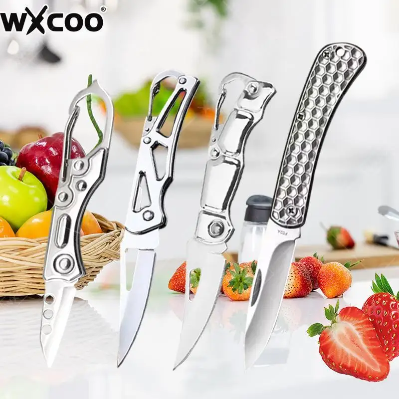 WXCOO Fruit Pocket Knife Folding Knife Stainless Steel Kitchen Utility Knife with Keychain Handle for Home Kitchen Necessities