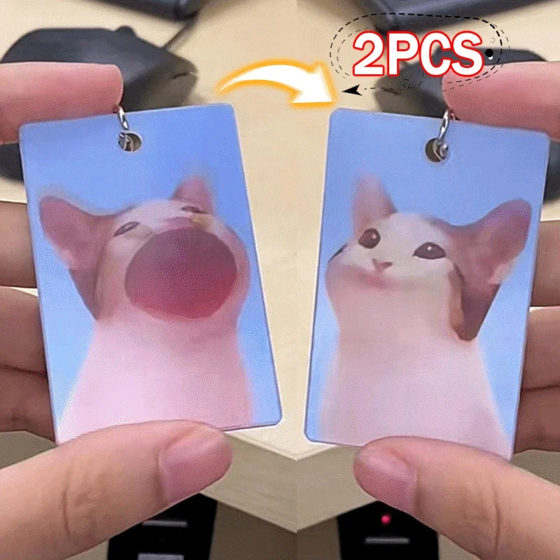 Fashion Acrylic Dynamic Cartoon Cat Key chain Animal Pendant Photo Flash Transparent Charm Personality Holographic KeyChains