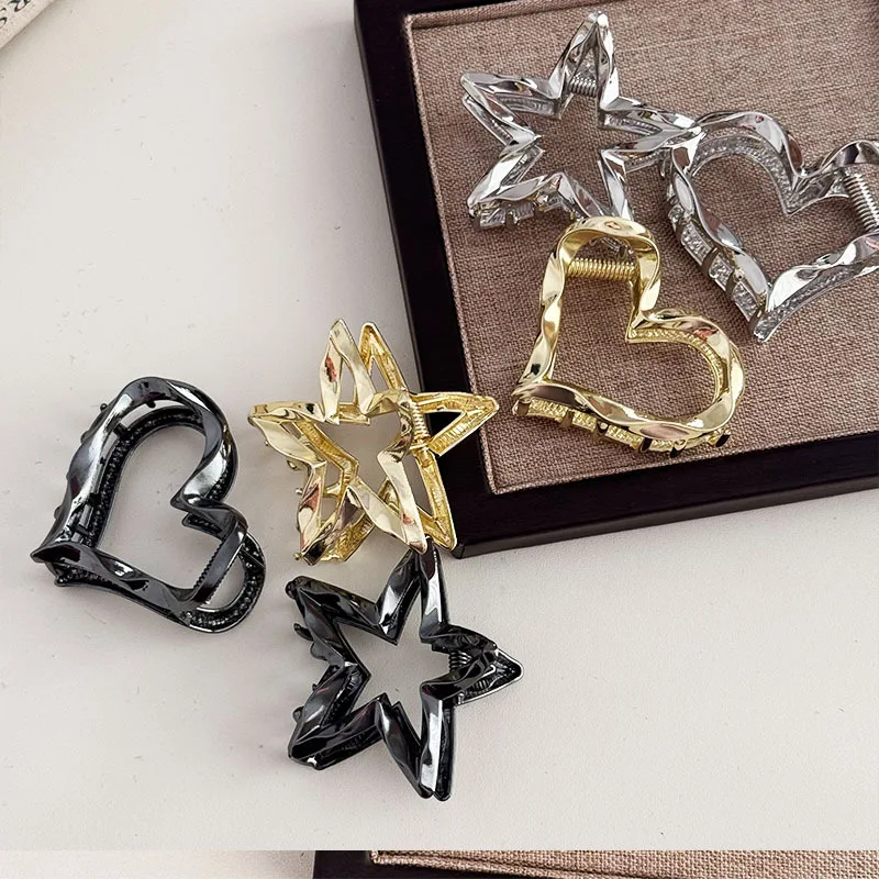 روشوي-الخماسي القلب تصميم المعادن الشعر مخلب للنساء والفتيات ، السلطعون السيدات المشابك ، مقاطع Hairgrip ، أغطية الرأس ، الحلي