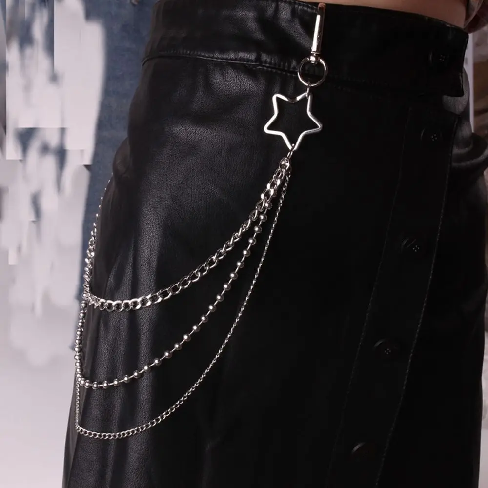 Dubbellaags Harajuku Stijl Sieraden Cadeau Vijfpuntige Ster Metalen Tailleketting Punk Broek Ketting Holle Cross Vrouwelijke Riem Ketting