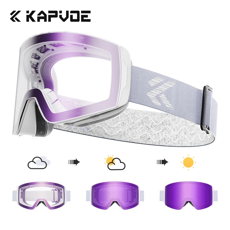 Kapvoe Photochromic Snow Goggles Ski Snowboarding Skiing Sunglasses for Women Men Anti-Fog Lens UV400 Glasses Motorcycle Glasses