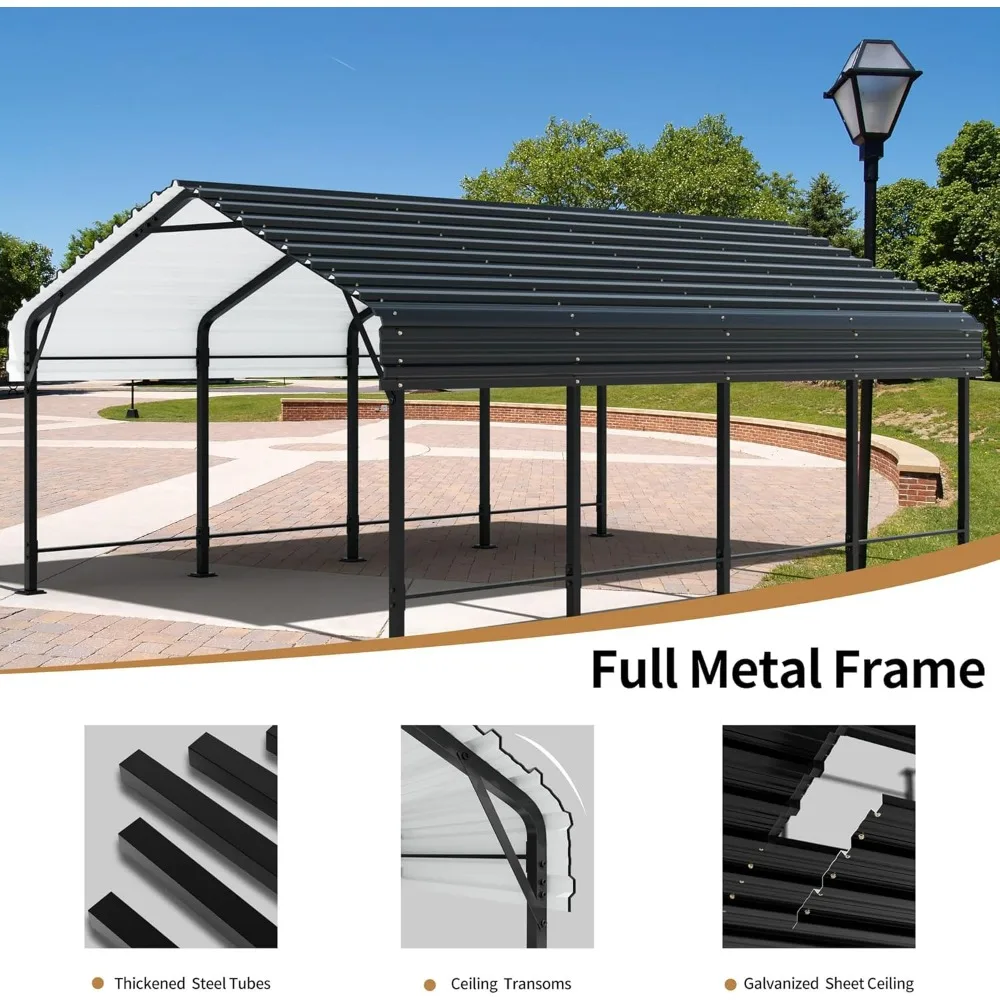 12 x 20 FT Heavy Duty Metal Carport Canopy with Galvanized Steel Roof, Outdoor Car Tent Metal Garage Shelter for Car, SUV,Trucks