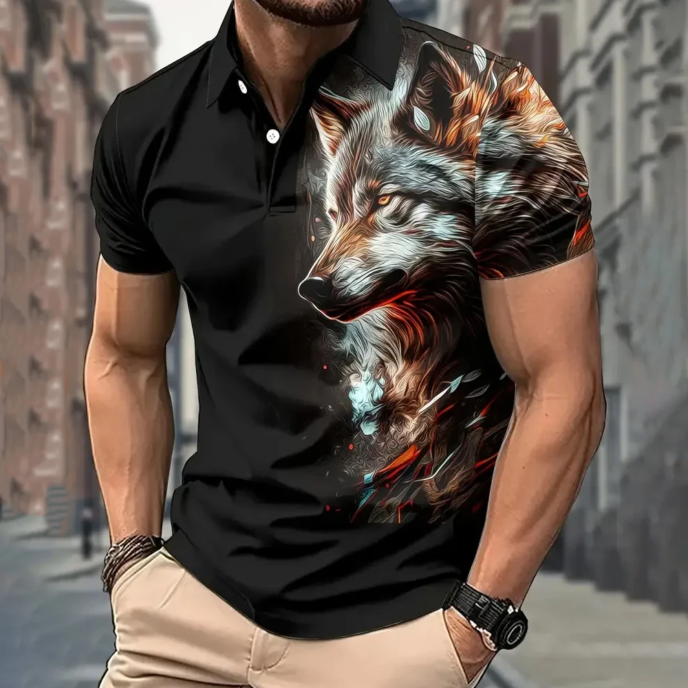 Men's Polo shirt Animal Graphic Print Outdoor Casual O Neck fine horse Short Sleeve Street Fashion  Male Oversized Clothing