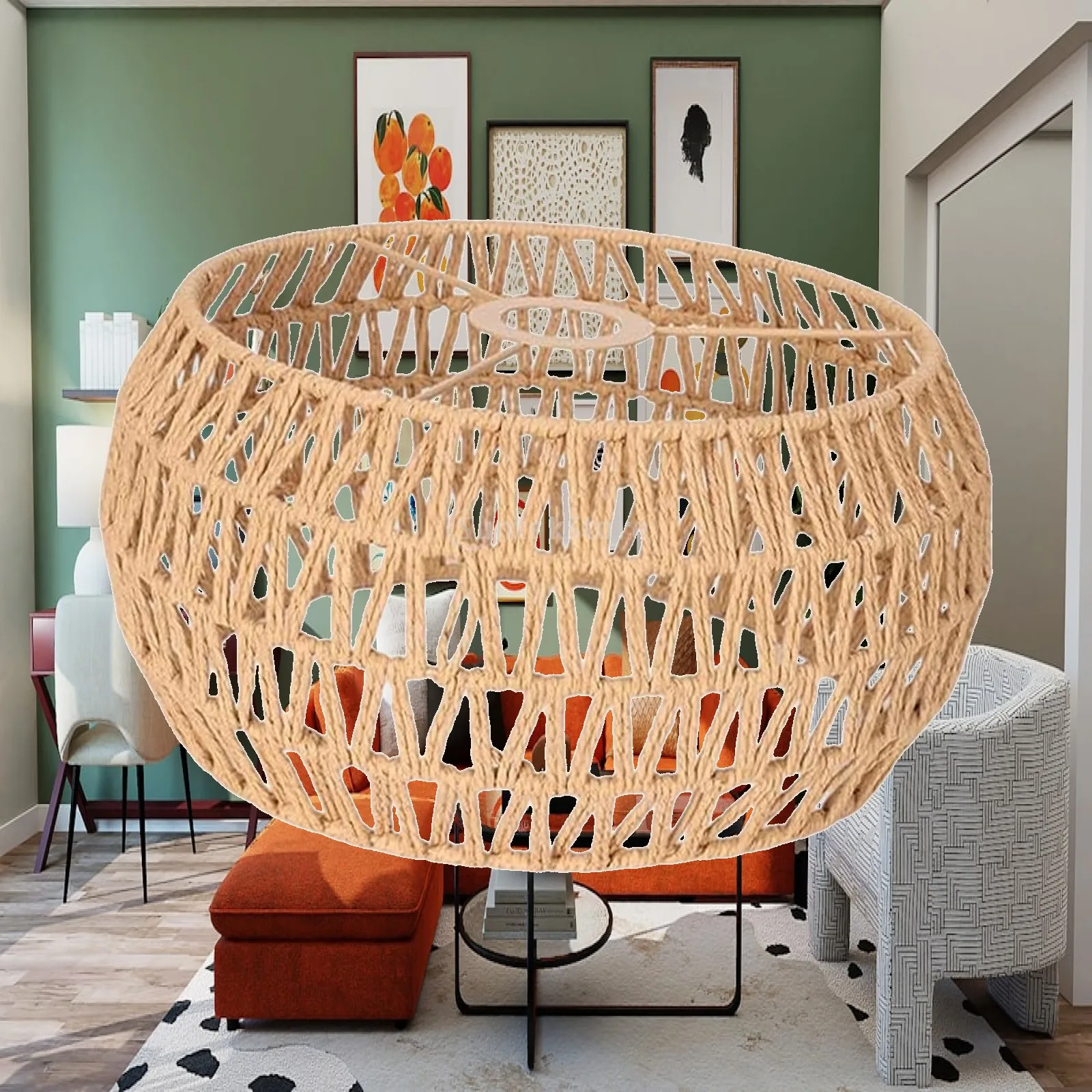 Woven Rope Lampshade Reading Lamp Cover Decorative Handcraft Hanging Light Fixtures Shade for Hotel Kitchen Hallway Farmhouse