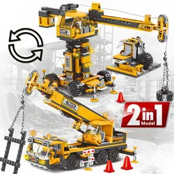 2IN1 CITY Engineering Heavy Truck Mechanical Tower Crane Construction Model Building Blocks Bricks Toys Birthday Gift Boys Set