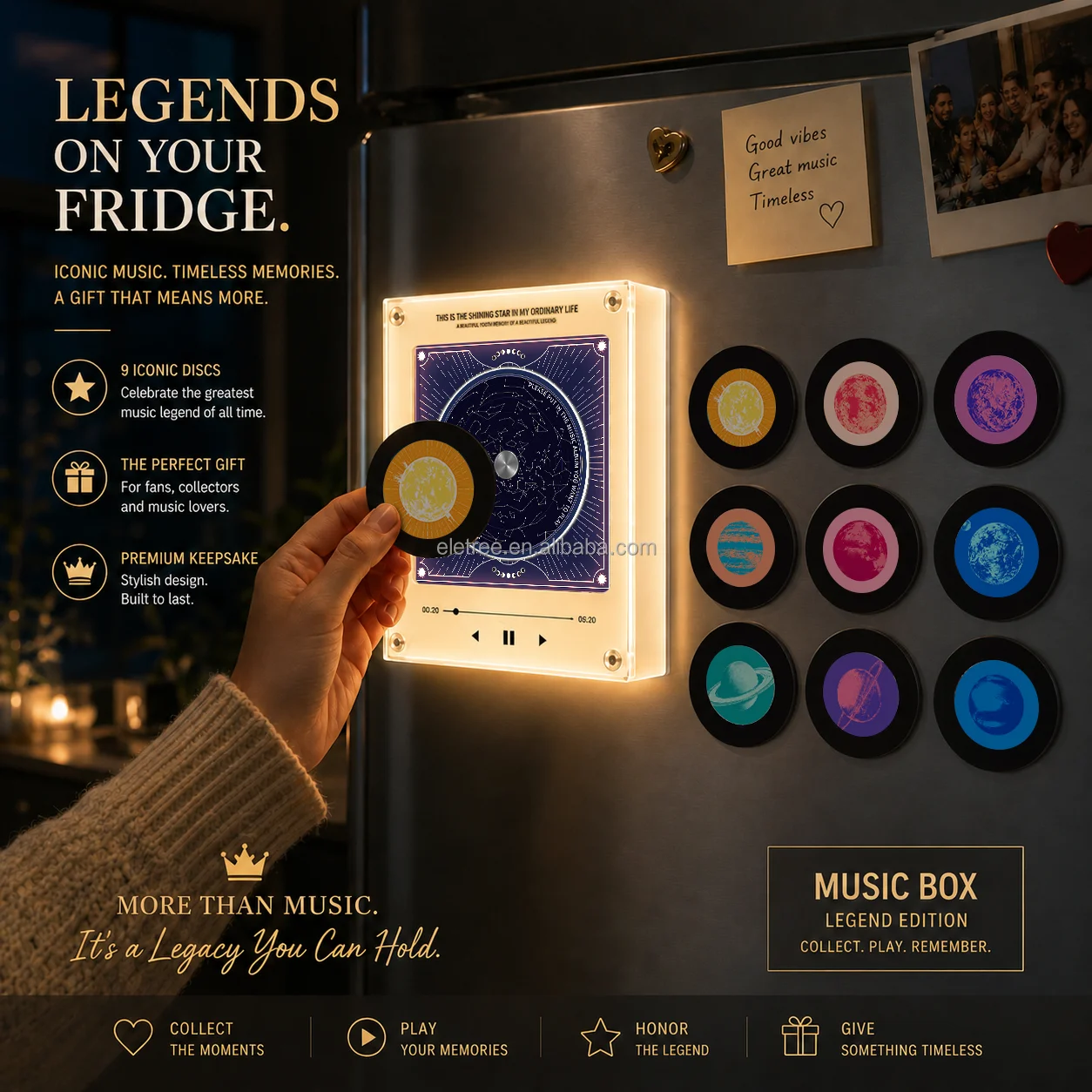 BRAVION Starry Sky Galaxy NFC Music Fridge Magnet 9 Rotating Discs Cosmic Art Gift Vinyl Music Player Personalized Magnetic Gift