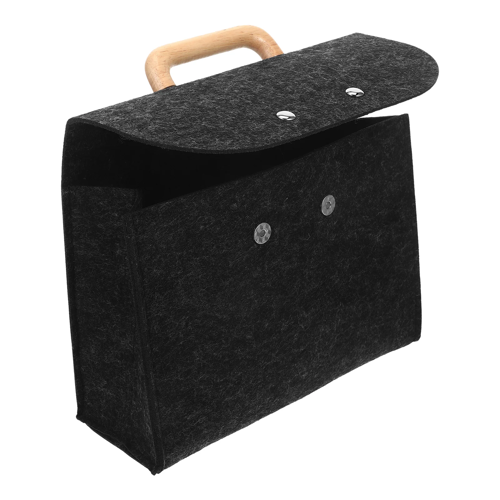 

High Capacity Handheld Storage Tote Felt Bag Portable File Holder Business Office Use Deep Gray Wooden Handle Large Size Simple