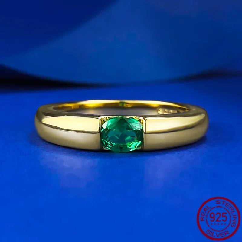 

New S925 pure silver gold-plated 4 * 5mm green diamond ring with a stylish white female ring wedding jewelry