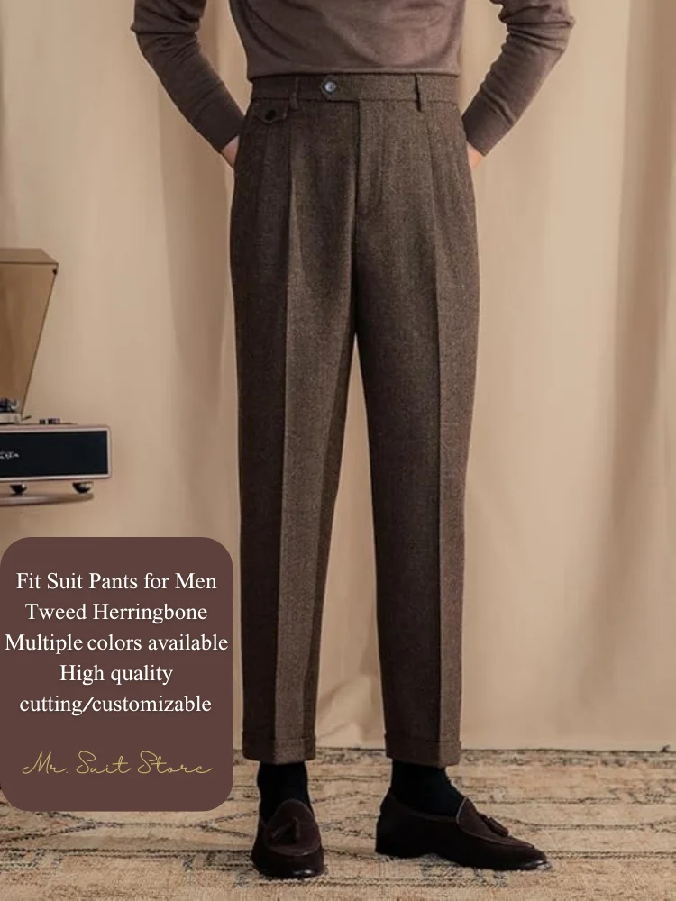 

Итальянские мужские брюки с узором «елочка» в стиле ретро, британские осенне-зимние прямые повседневные брюки, простой деловой свадебный костюм, узкие брюки