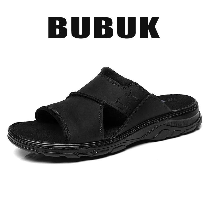 

Новые летние шлепанцы Bubuk из высококачественной зернистой кожи / Мужские сандалии из натуральной кожи на толстой подошве для улицы / Легкие мужские туфли с мягкой подошвой / Модные повседневные спортивные туфли