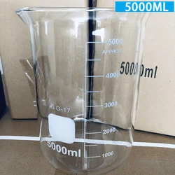 Bicchiere in vetro 5000ml, bicchiere da laboratorio 5000ml, forma bassa con graduazione e beccuccio Boro 3.3 vetro