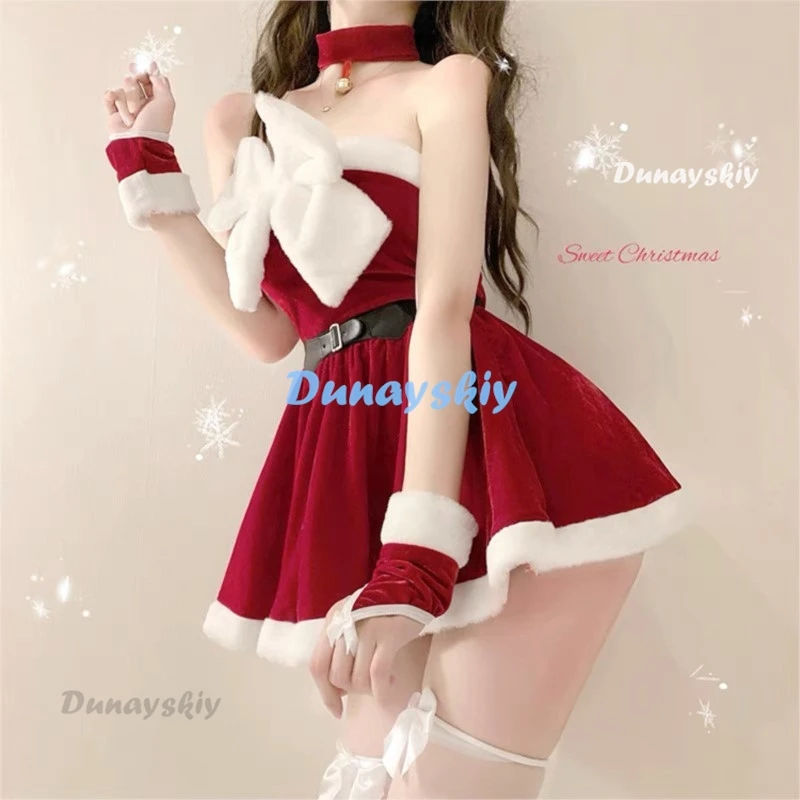 Trajes de natal sexy para mulheres papai noel cosplay festa de férias desempenho roupas meias uniforme pano streaming ao vivo