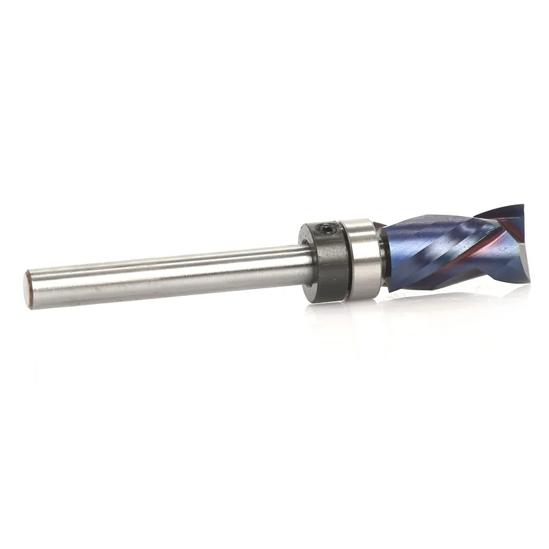 Bearing Ultra-Perfomance Compression Flush Trim Solid Carbide Blue Coating CNC Router Bits End mill 1/4\