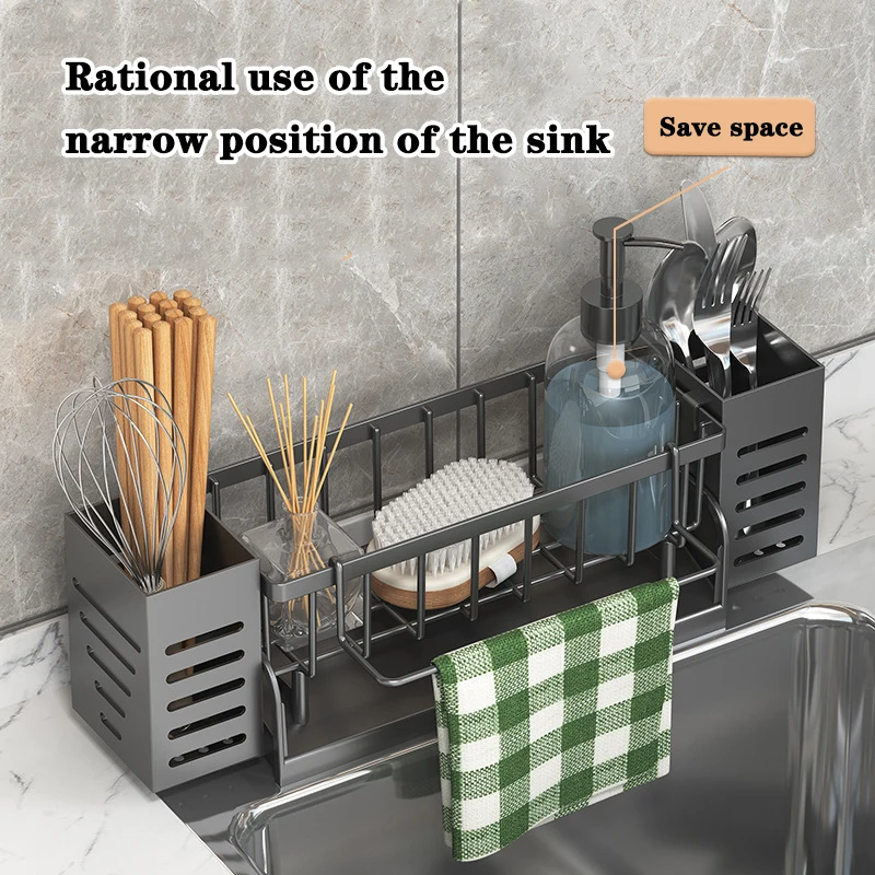 Kitchen Sink Draining Rack Soap Sponge Holder with chopsticks knife fork tube Dishcloth Towel Shelf Kitchen/Bathroom Organizer